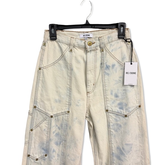 Re/Done Super High Rise Cargos Wide Leg Tie Dye Jeans Cream Blue denim NWT 26 - Picture 5 of 13